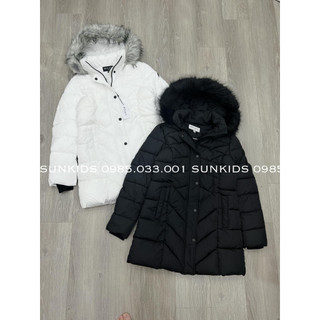 Áo khoác phao parka nữ mũ lông logo chữ r
