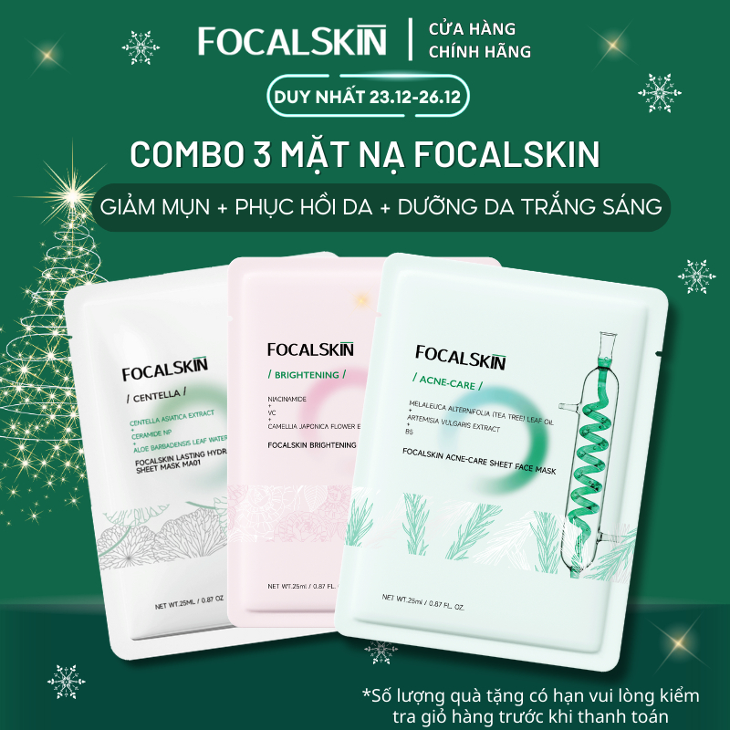 FOCALSKIN Combo Mặt Nạ Dưỡng Da Ba Trong Một Cấp Ẩm Hồi Phục Da, Dưỡng Da Trắng Sáng, Hỗ Trợ Giảm Mụn 25ml