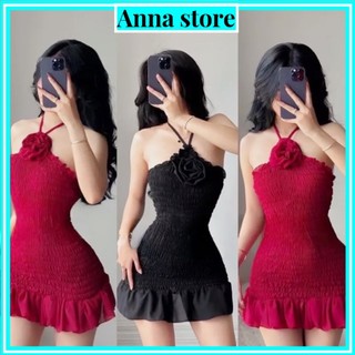 [FREESHIP- Tặng quần bảo hộ] Đầm Set váy yếm cột cổ ôm body nhúng bèo đính hoa cổ M3979