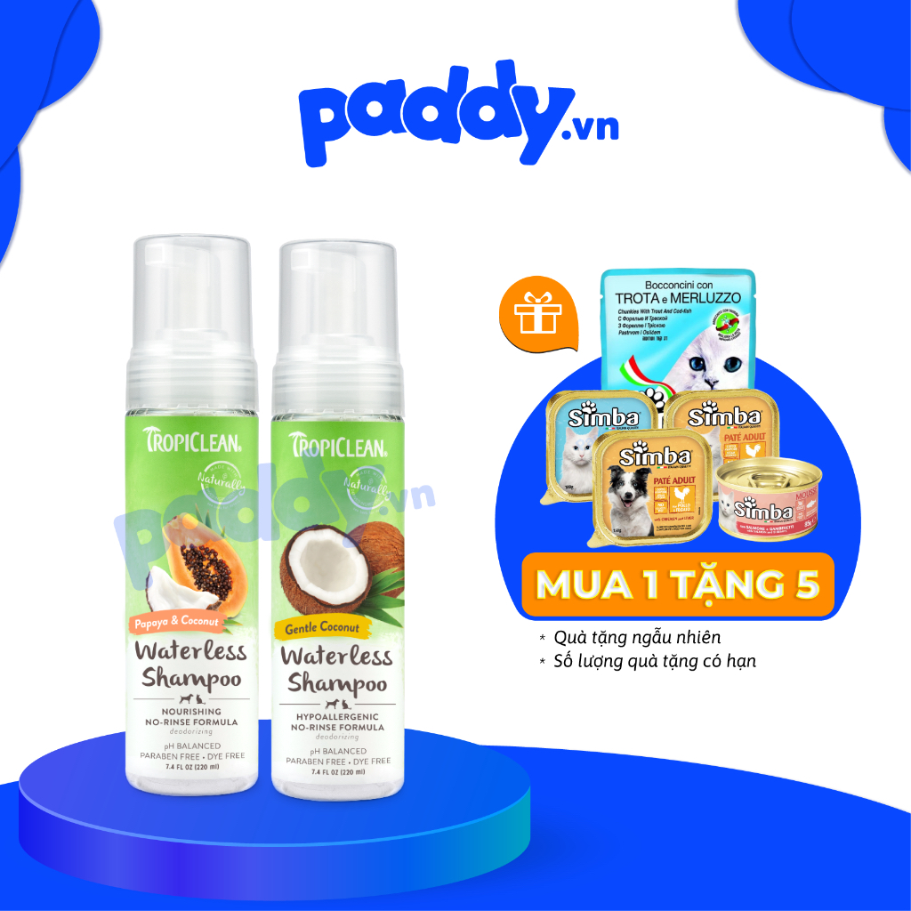Dầu Tắm Khô Hữu Cơ Tropiclean Organic Waterless Shampoo 220ml