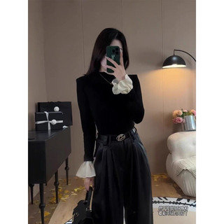 Áo thun ánh nhũ nhẹ tay voan bèo