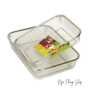 Rổ CN lưới inox lớn/trung/nhỏ, Rổ chữ nhật inox bền đẹp sang trọng, không hoen gỉ.