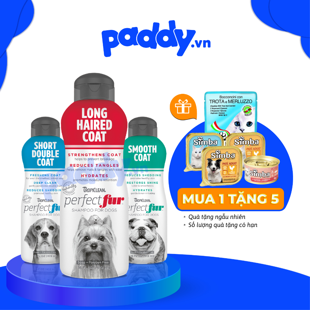 Sữa Tắm Dưỡng Lông Giảm Rụng Cho Chó Tropiclean Perfect Fur (Mỹ)