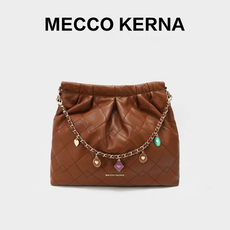 (Có sẵn) Túi xách nữ Mecco Kerna chính hãng da mềm dáng vuông bằng da màu nâu