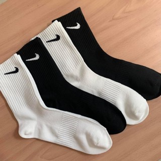 Tất vớ thể thao nam nữ Nike trơn cổ trung cao hàng dệt kim dày rặn mềm mịn co giãn tốt không bai nhão