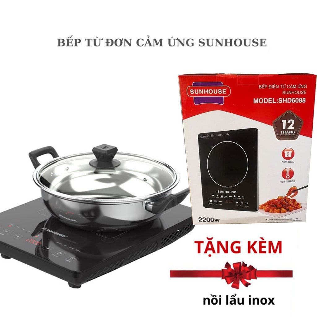 Bếp Điện Từ Cảm ứng Sunhouse Cảm Ứng Cao Cấp, Công Suất 2200W, Mặt Kính Chịu Nhiệt Bền Bỉ