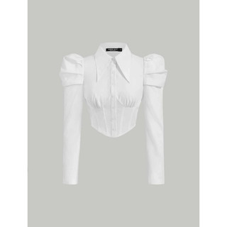 [ Hàng order shein] Áo sơ mi dáng crop cổ nhọn