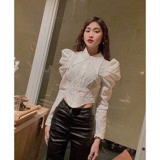 [ Hàng order shein] Áo sơ mi dáng crop cổ nhọn
