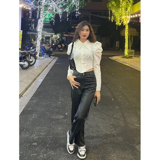 [ Hàng order shein] Áo sơ mi dáng crop cổ nhọn