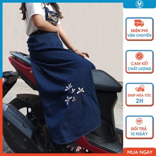 Váy quần chống nắng cho nữ ngồi sau vải jean dày mềm có nút bấm chân và thêu hoa JHTQ04 H&T FASHION