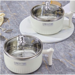 Ca úp mì ruột inox có tay cầm nắp gấu, tô úp mì đa năng