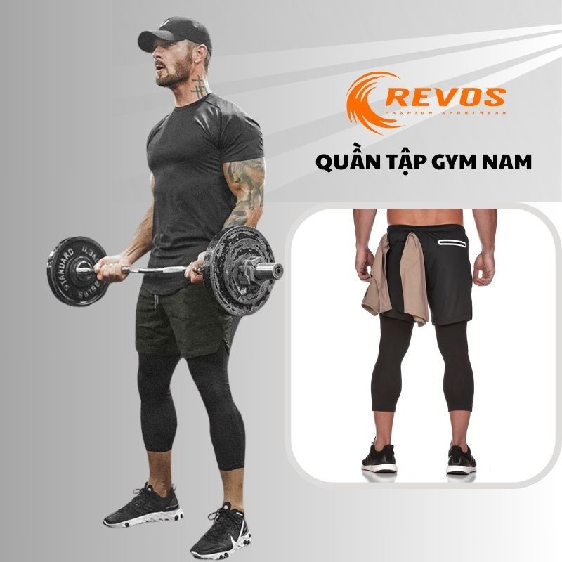 Quần thể thao nam, quần chạy bộ nam 2 lớp dáng dài 4 túi tiện lợi REVOS Quần tập gym nam vải co giãn thấm mồ hôi KP069