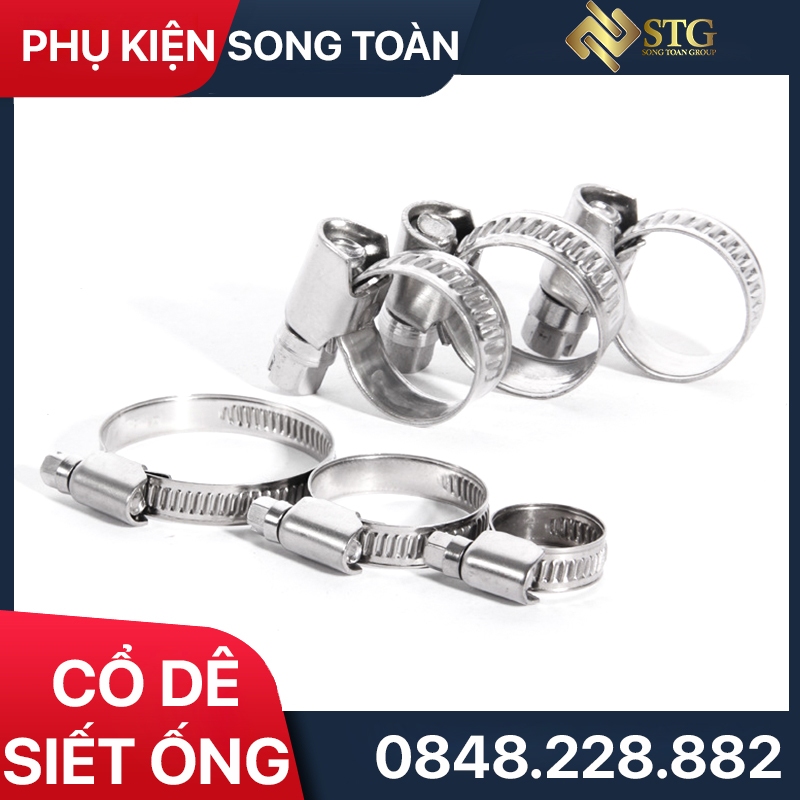 Đai Siết Ống & Cổ Dê & Quai Nhê Tán Vặn Vít - Chất Liệu Inox 304 - Dùng Siết Giữ Chặt Ống Mềm Vào Khớp Nối - Clamp