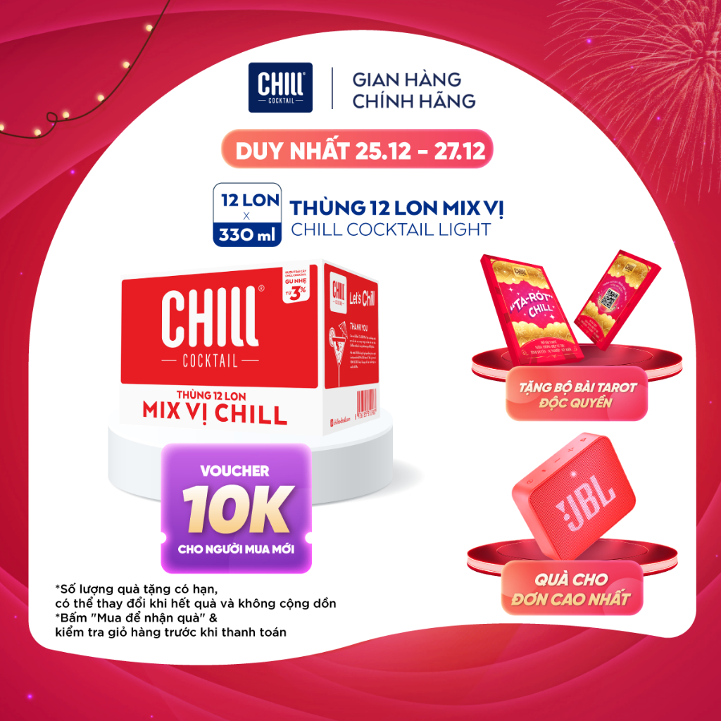 Thùng 12 lon Chill Cocktail mix 10 vị (330ml/lon)