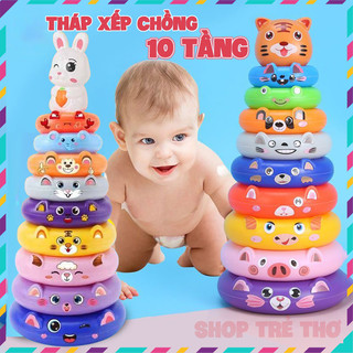 Đồ chơi tháp xếp chồng vòng tròn lớn 10 tầng hình gấu dâu,thỏ trắng đáng yêu cho bé vui chơi tăng cường vận động