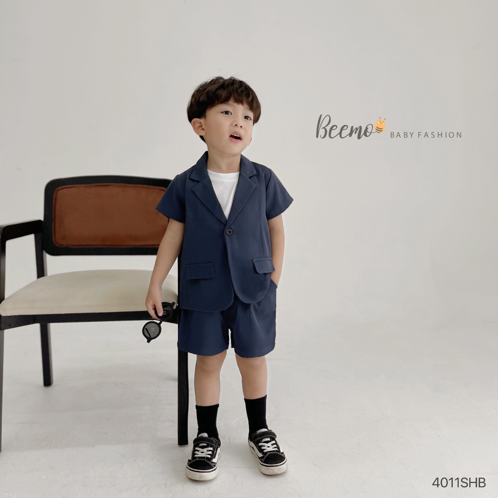 Bộ vest trơn cộc tay cho bé trai Beemo,Chất liệu tech chéo mịn mướt, lên phom cực đẹp,Thiết kế đơn giản tinh tế B438