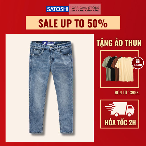 Quần jean nam slimfit Satoshi SAQJ72 chất co giãn nhẹ hai màu xanh/ xanh đậm dễ phối đồ