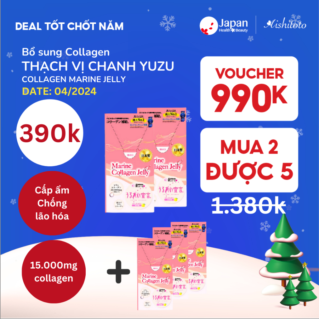 [MUA 2 TẶNG 3 GIÁ 195K] Thạch collagen jelly Aishitoto Nhật Bản vị chanh Yuzu (15 thanh)