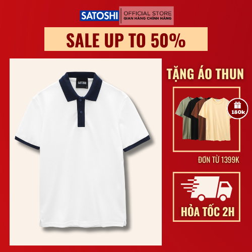 | Satoshi | Áo Polo STS Diamond Pique SAPL80 Trắng Viền Cổ Navy Chất Cotton