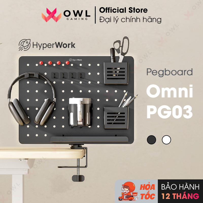 Bảng treo đồ Pegboard xoay HyperWork Omni Board PG03 (Hàng chính hãng) - Chất liệu kim loại, kẹp bàn