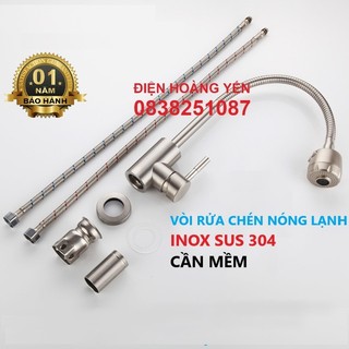 vòi rửa chén nóng lạnh inox SUS 304 cần mềm xoay 360 độ (Kèm đôi dây cấp nước)