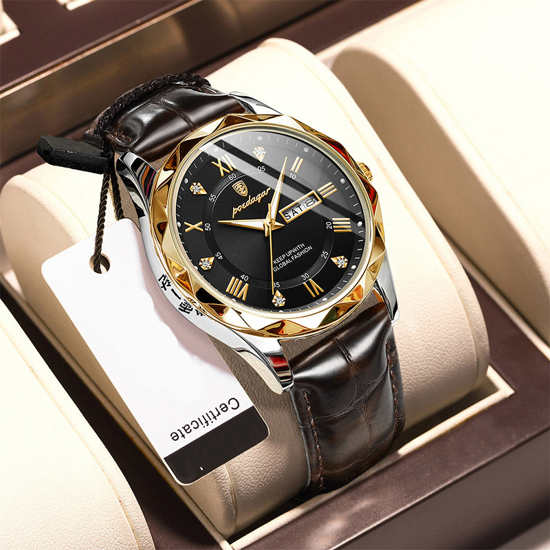 Đồng hồ nam dây da chính hãng POEDAGAR MP5 Cao Cấp Chống Nước, Có Lịch Ngày Sang Trọng, thời trang