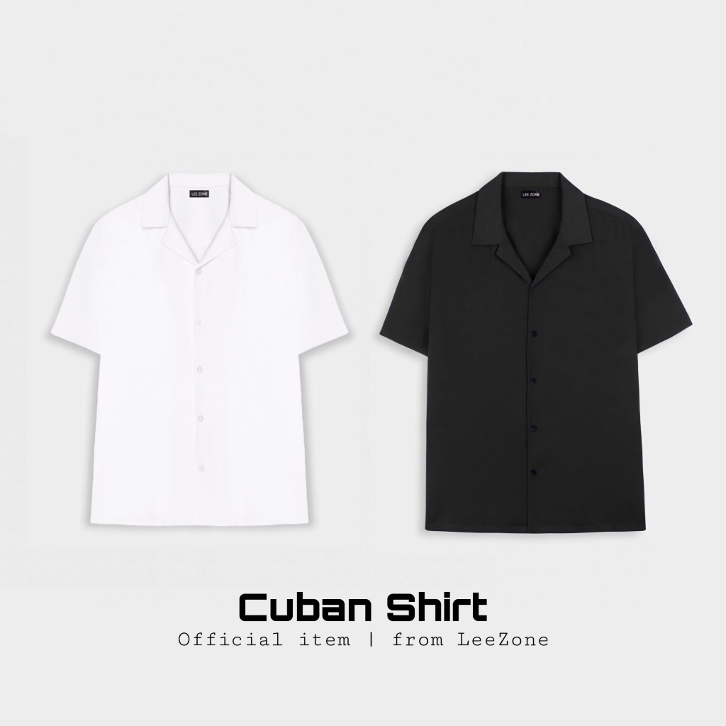 Áo sơ mi Cuban LeeZone form rộng, chất vải lụa thoáng mát không nhăn | Sơ mi trơn trắng đen