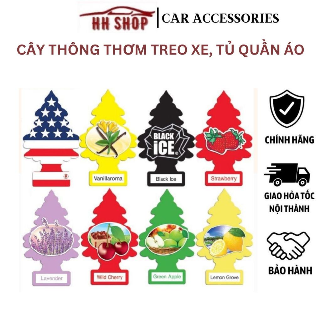 Cây Thông Thơm Little Trees -CHÍNH HÃNG- Lá Thơm Khử Mùi Treo Xe Ô Tô, Tủ Quần Áo lưu hương lâu