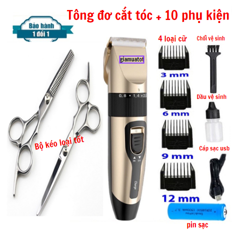 Tông đơ cắt tóc chuyên nghiệp không dây  -  Sài pin sạc dễ cắt, tiện lợi dùng gia đình + tặng 10 phụ kiện MS 588