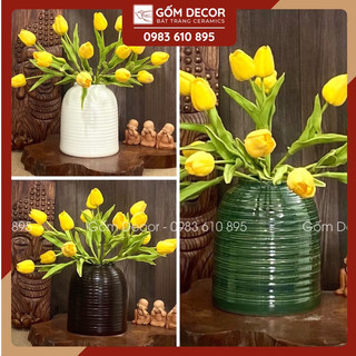 Bình Hoa Gốm, Lọ Hoa Decor Trang Trí Dáng Chuông Thân Loe Gốm Bát Tràng
