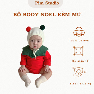 Set quần áo dài tay noel YeeHoo hoạ tiết yếm xanh cho bé kèm mũ từ 3-15 kg