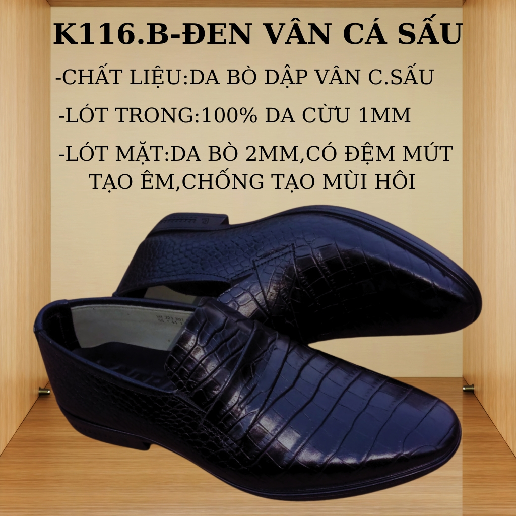 Giày lười da nam mã K116,giày da nam công sở cao cấp,hàng việt nam thượng hạng,chất da bò nhập khẩu màu đen,nâu,navy
