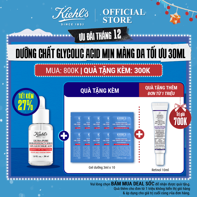 Tinh chất dưỡng da hiệu quả mịn màng tối ưu Kiehl's Ultra Pure Serum 9.8% Glycolic Acid 30ML