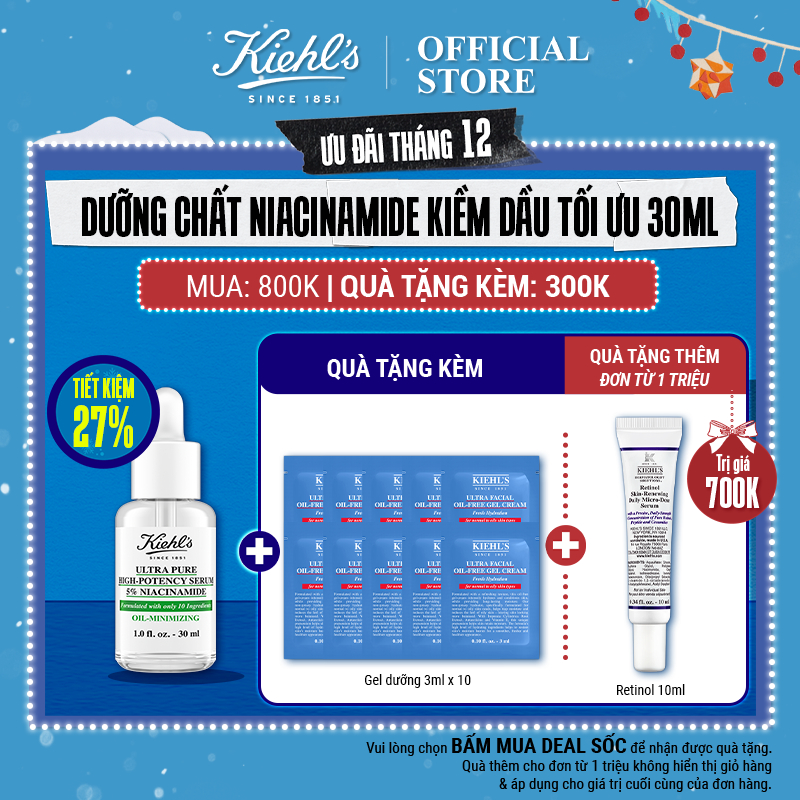 Tinh chất dưỡng da kiềm dầu tối ưu Kiehl's Ultra Pure High-Potency Serum 5.0% Niacinamide 30ML