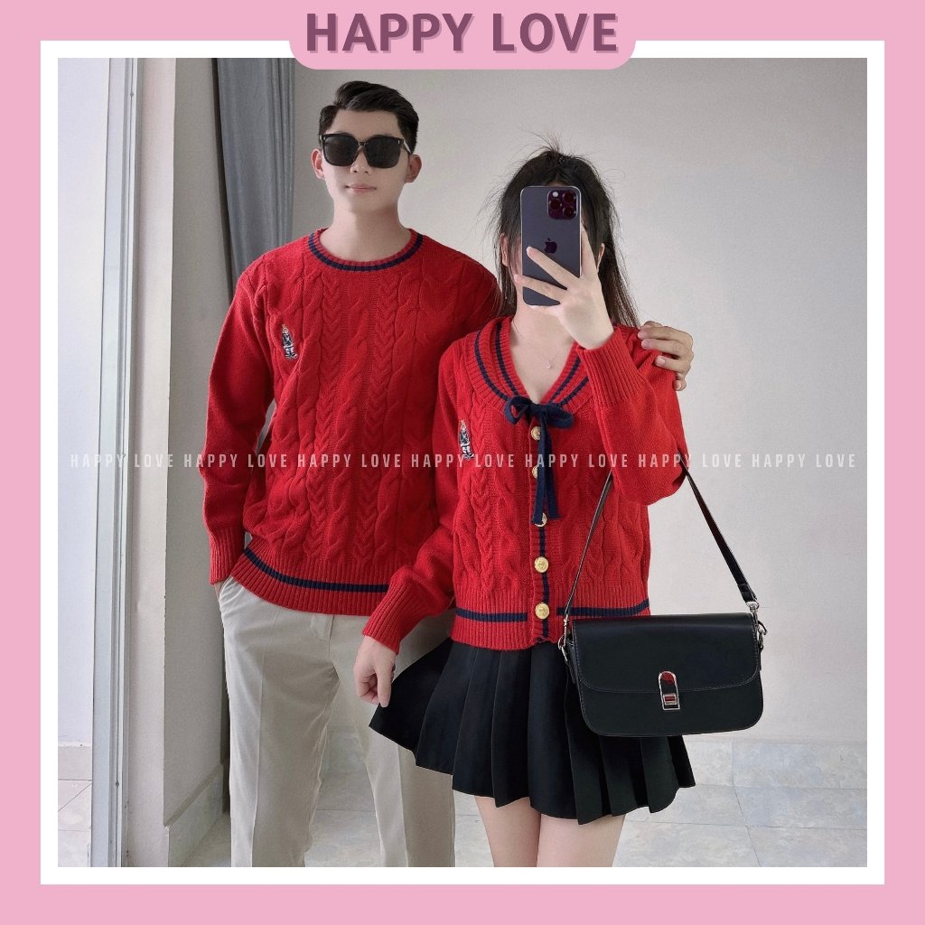 Đồ đôi mùa đông áo len nam nữ couple màu đỏ dày đẹp mặc Noel Tết thời trang hàn quốc cho cặp đôi H15