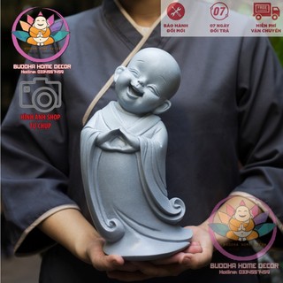 Chú tiểu yêu đời cao 30 cm màu đá xám chấm bi trang trí nhà cửa, phong thủy