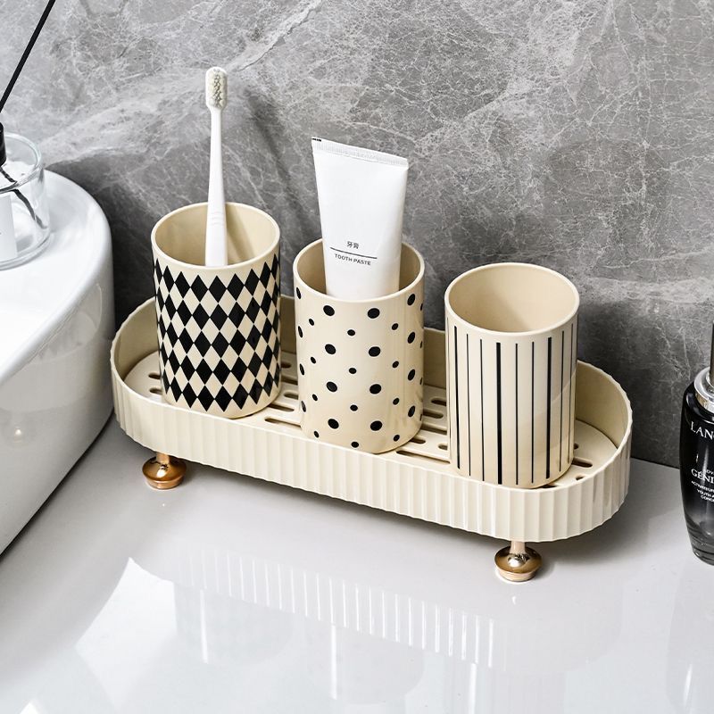 Bộ cốc xúc miệng 3 cốc màu kẻ kèm khay thoát nước chất liệu cao cấp kiểu dáng sang trọng