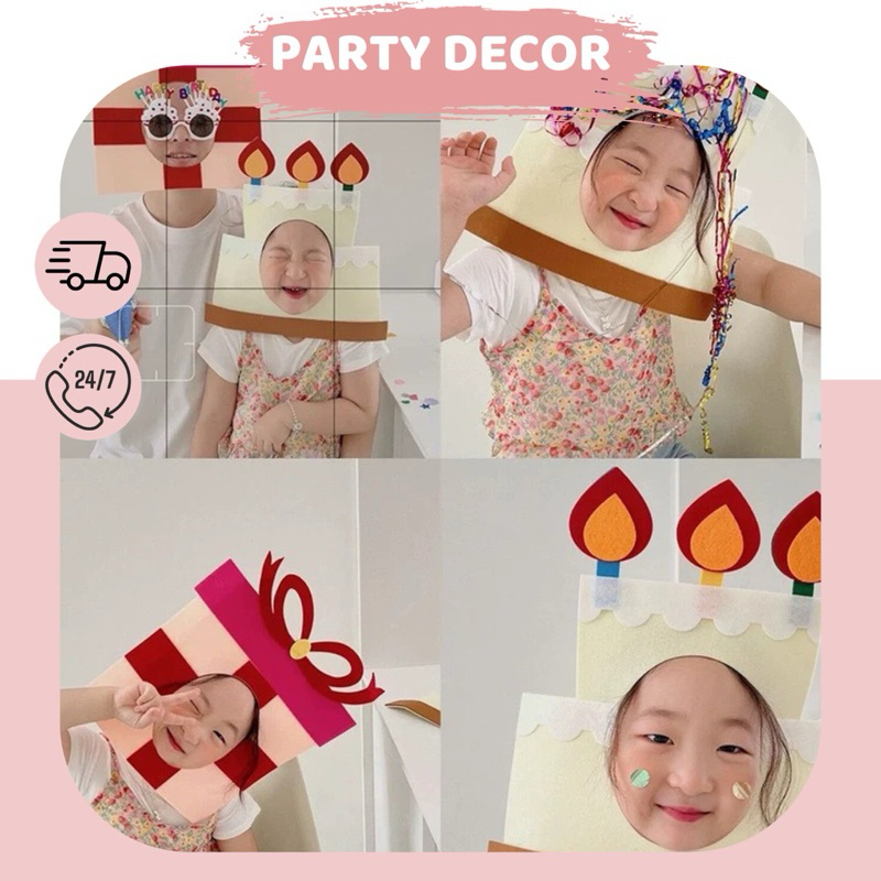 Mặt nạ sinh nhật chất liệu dạ nỉ hình bánh kem, hộp quà phù hợp với mọi lứa tuổi