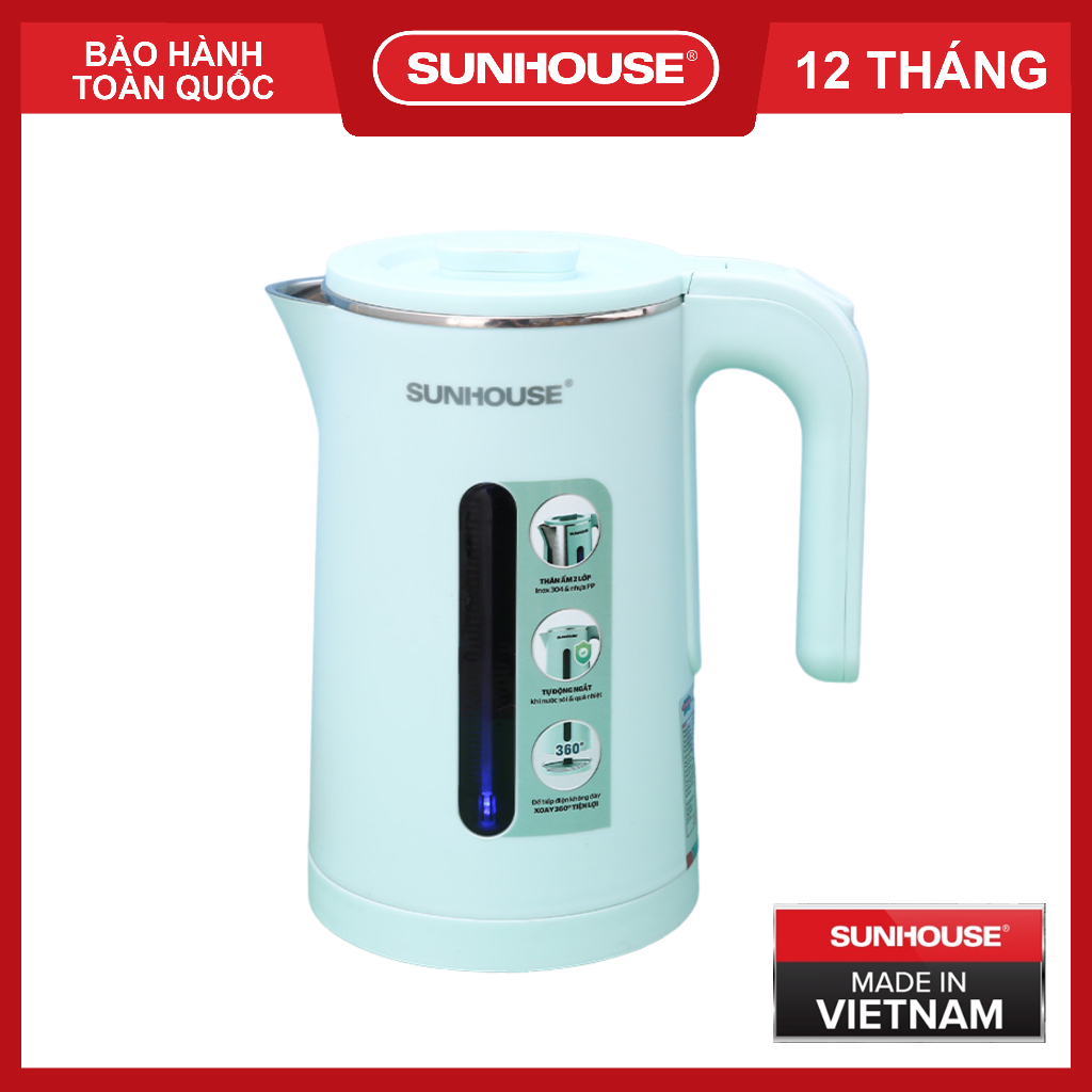 Ấm siêu tốc inox 2 lớp 1.8L SUNHOUSE SHD1351 - Bảo hành chính hãng 12 tháng