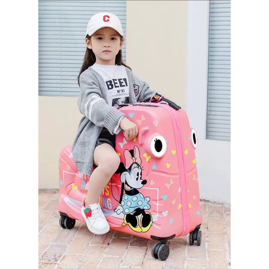 Vali kéo trẻ em mickey cao cấp Size 24 ,vali trẻ em chòi chân ngồi được, hàng chính hãng.