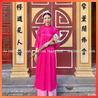 Áo dài cách tân dáng xuông, áo dài gấm tơ đính nơ hàng may sẵn_gấm nơ