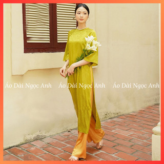 Áo dài cách tân dáng xuông , áo dài gấm tơ cúc bọc , hàng may sẵn_gấm cúc bọc