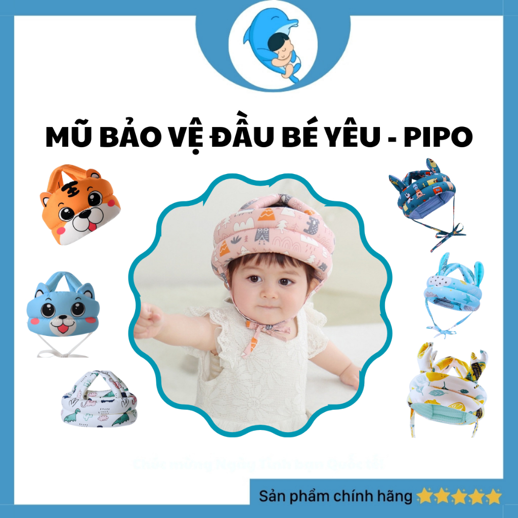 Mũ bảo vệ đầu PiPo cho bé yêu tập bò, tập đi, chống va đập, siêu nhẹ, siêu thoáng, có thể điều chỉnh rộng, chật