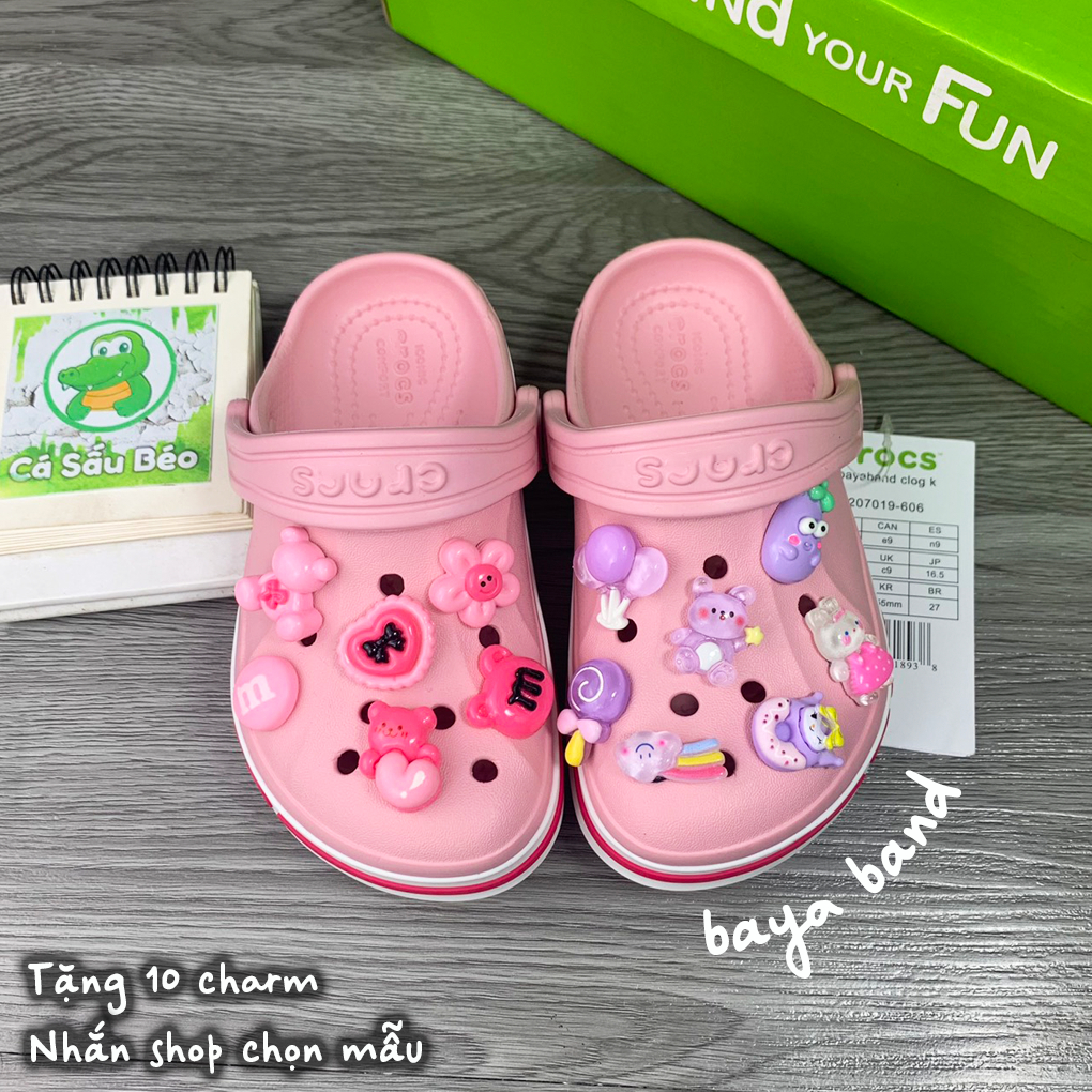 Dép sục Cross trẻ em Baya màu Hồng Trắng chống trượt tặng kèm 8 Charms siêu dễ thương