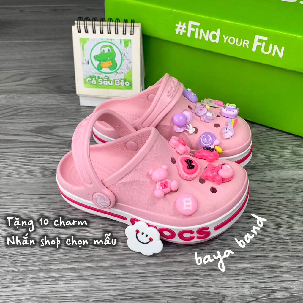 Dép sục Cross trẻ em Baya màu Hồng Trắng chống trượt tặng kèm 8 Charms siêu dễ thương