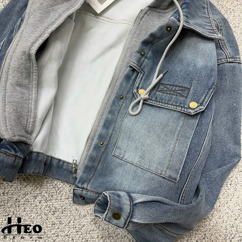 Áo Khoác Bò Mũ Ghi Lót Lông Nhung Linh Hoàng