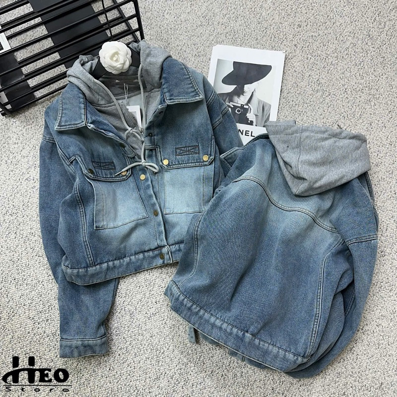 Áo Khoác Bò Mũ Ghi Lót Lông Nhung Linh Hoàng