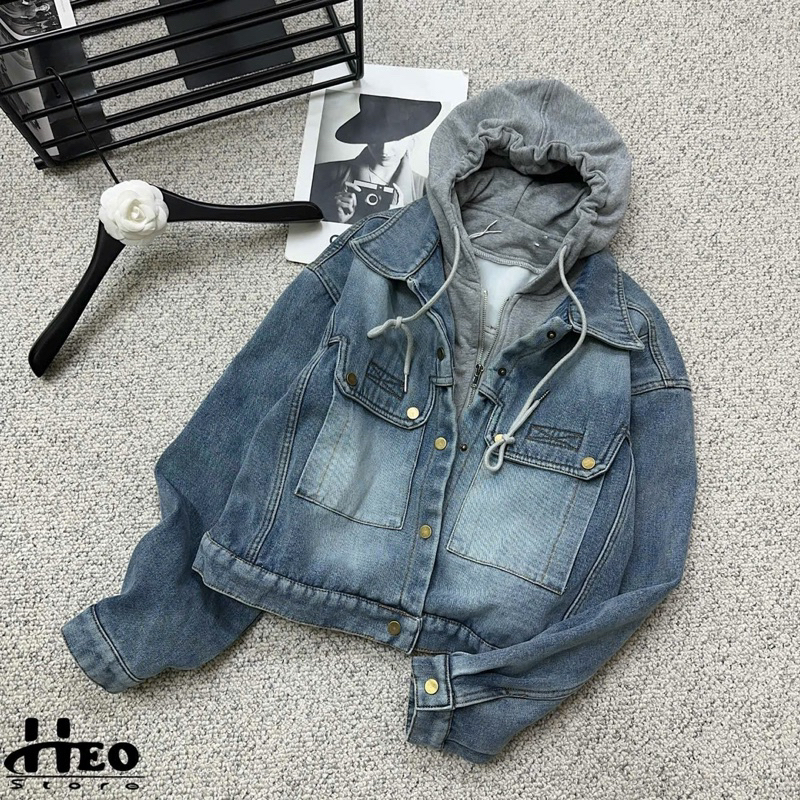 Áo Khoác Bò Mũ Ghi Lót Lông Nhung Linh Hoàng