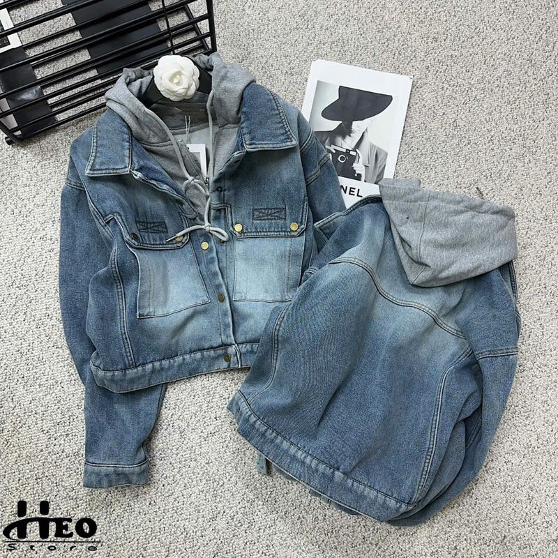 Áo Khoác Bò Mũ Ghi Lót Lông Nhung Linh Hoàng