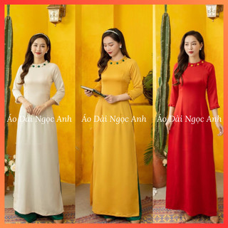 Áo Dài Truyền Thống Lụa Tây Thi Tay Dài Cổ Xếp Ly Đính Cúc Hàng May Sẵn